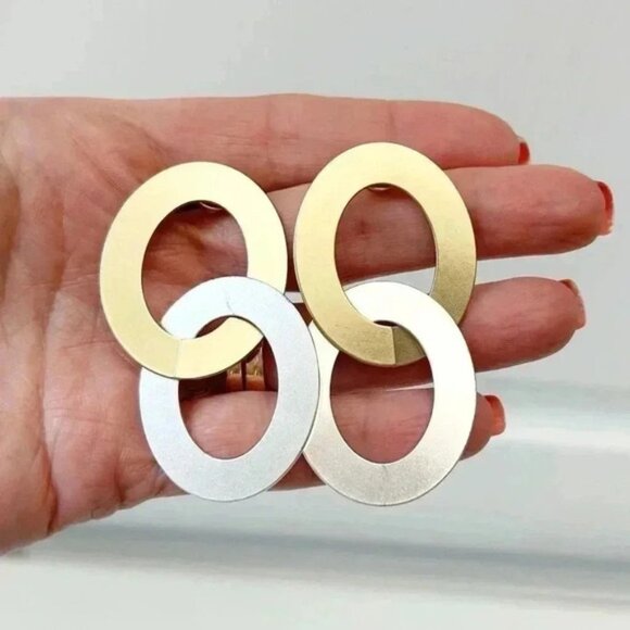 Banana  Republic Mixed Metal Double Hoop Earrings Gold Silver Metallic NWT - Picture 15 of 15